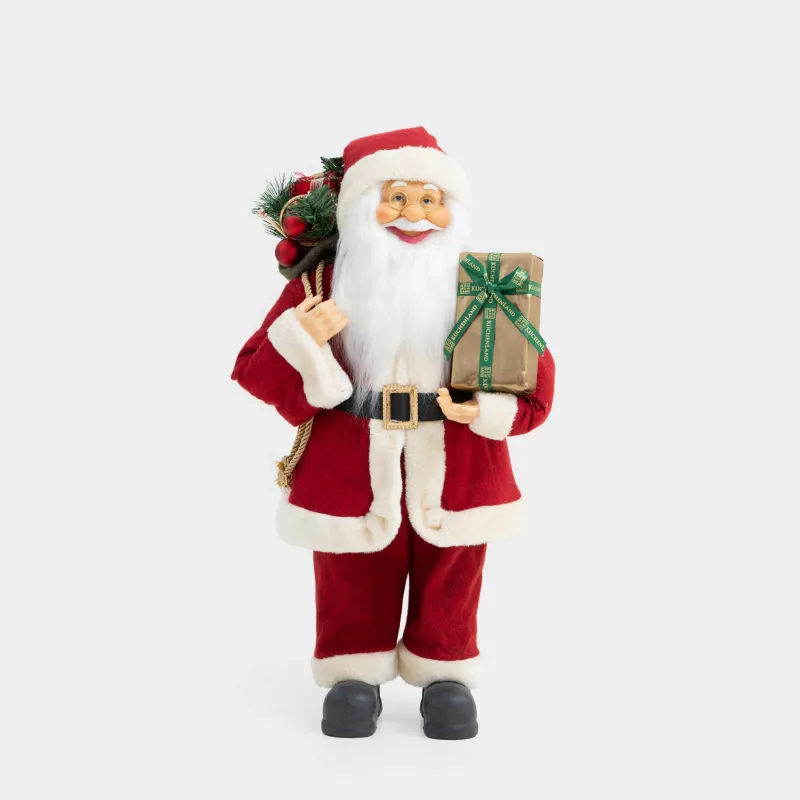 Decorative item, 60 cm, soft, plastic / polyester, Santa with bag and gift, Magic time