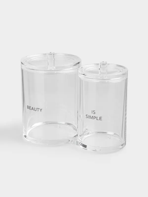 Cotton pad / swabs container, 15x12 cm, 2 compartments, with lid, plastic, Basic font, image-2