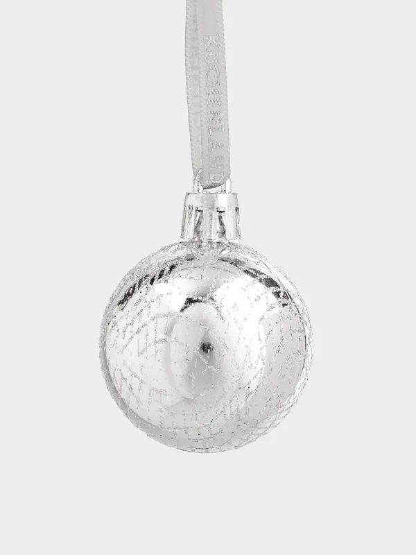 Christmas tree toy, 4 cm, 6 pcs, plastic, silver, Ball, Ball sparkle, image-1