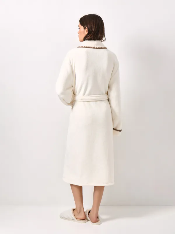 Women's robe, homewear, size S/M, with long sleeve, boucle/flannel, milky, Curly, image-5