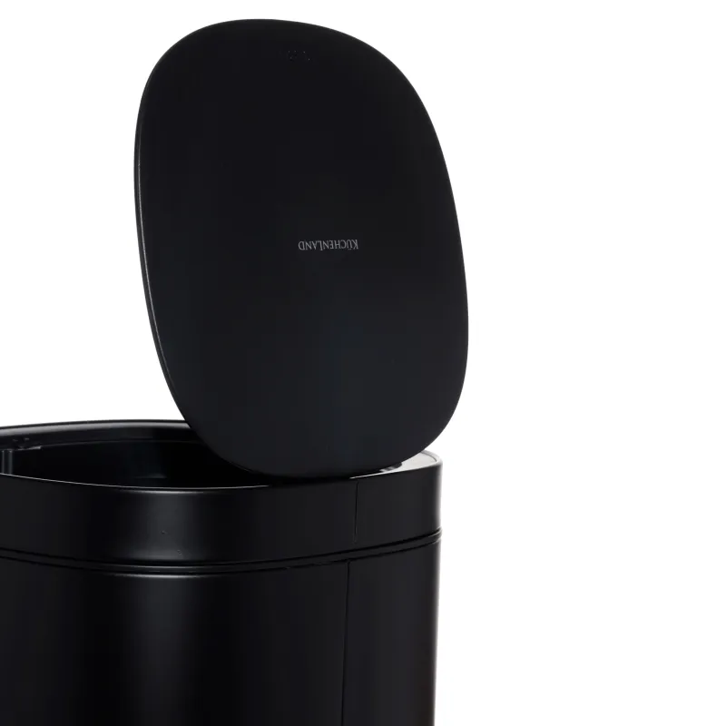 Trash can, 30 l, with lid opening button, metal / plastic, black, Total white, image-4