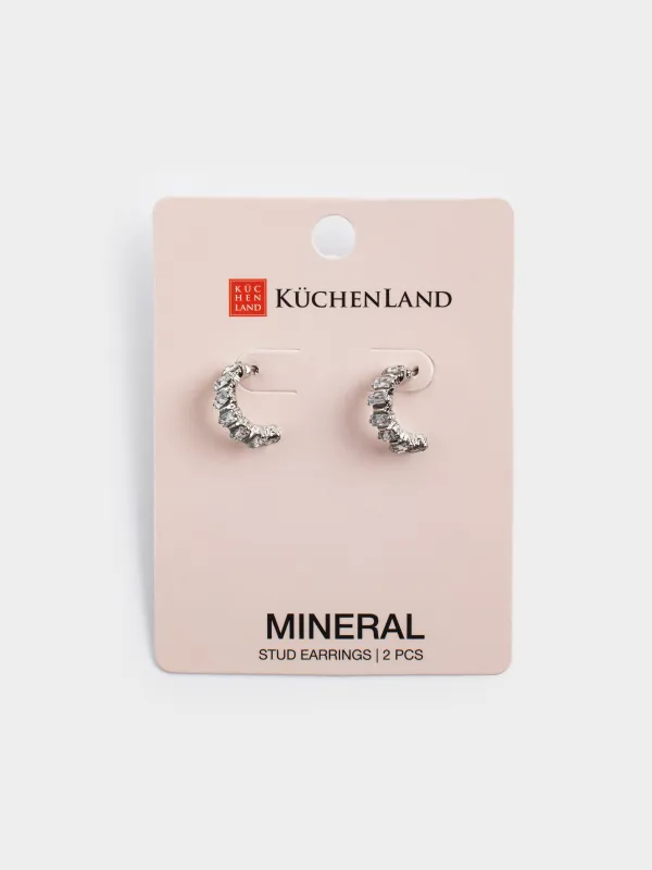 Stud earrings, 1 cm, 2 pieces, metal / acrylic, Silver, Crystals, Jewelry crystal, image-3