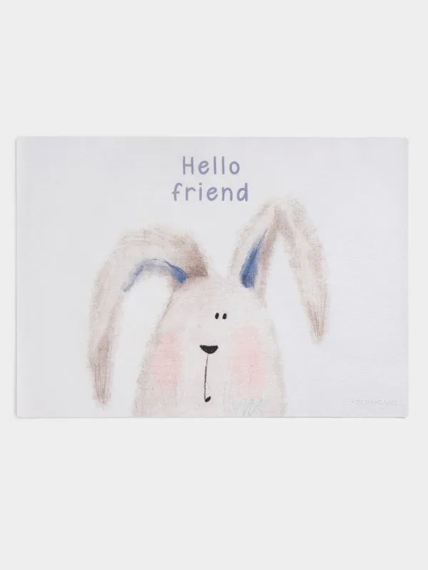 Placemat, 33x46 cm, PVC, rectangular, blue and white, Hello friend, Rock print, image-0