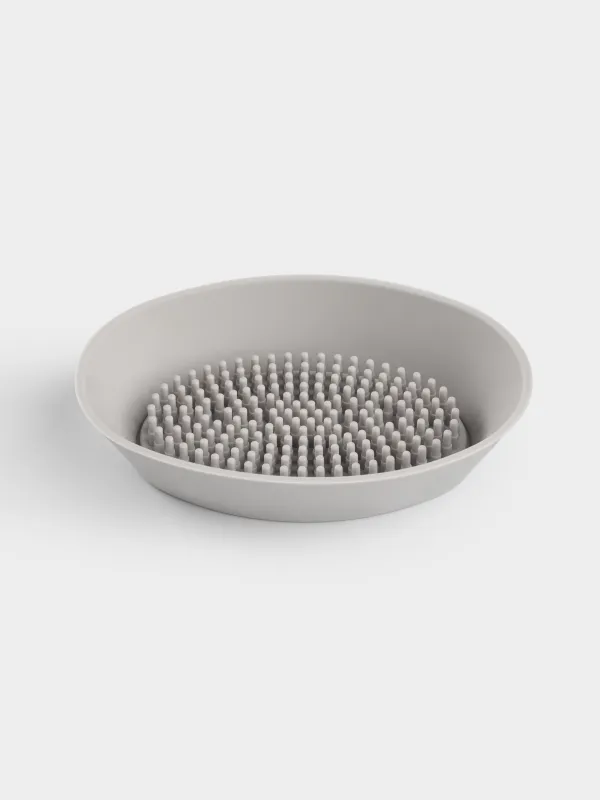 Soap dish-cleaning brush, 14x9 cm, silicone, oval, grey-beige, Manny, image-1