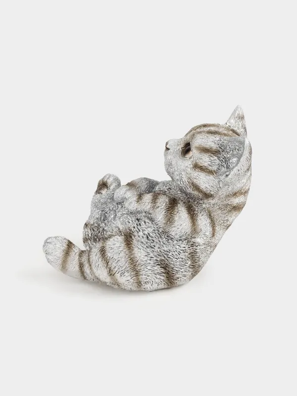Statuette, 12 cm, polyresin, silver, Kitten lying, Cat, image-5
