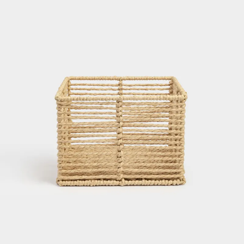 Storage organizer basket, 20x20x14 cm, wicker, cellulose/metal, square, beige, Braided