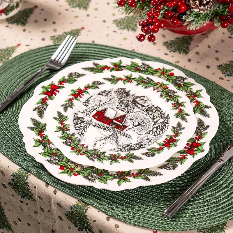 Dining plate, 27 cm, porcelain N, white, House in the forest, Forest house