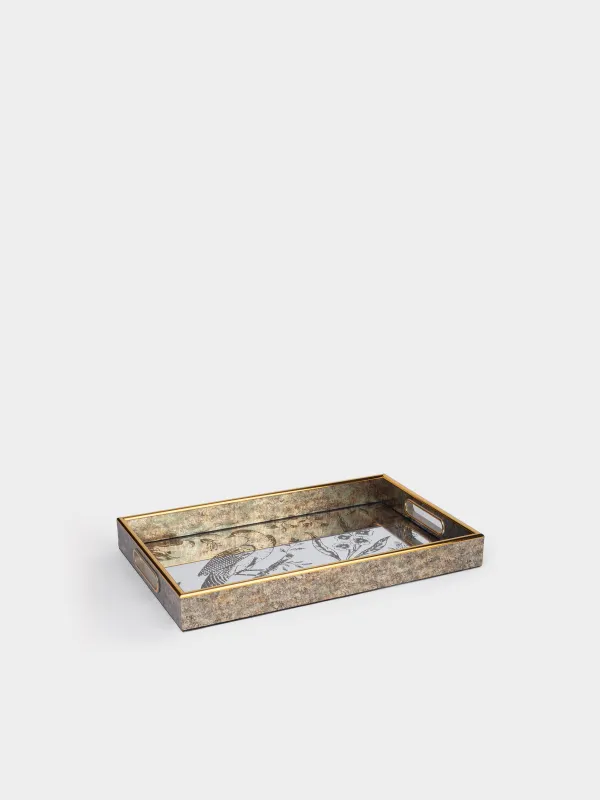 Tray, 25x40 cm, plastic / glass, rectangular, mirror, Bird, Bluebird, image-2