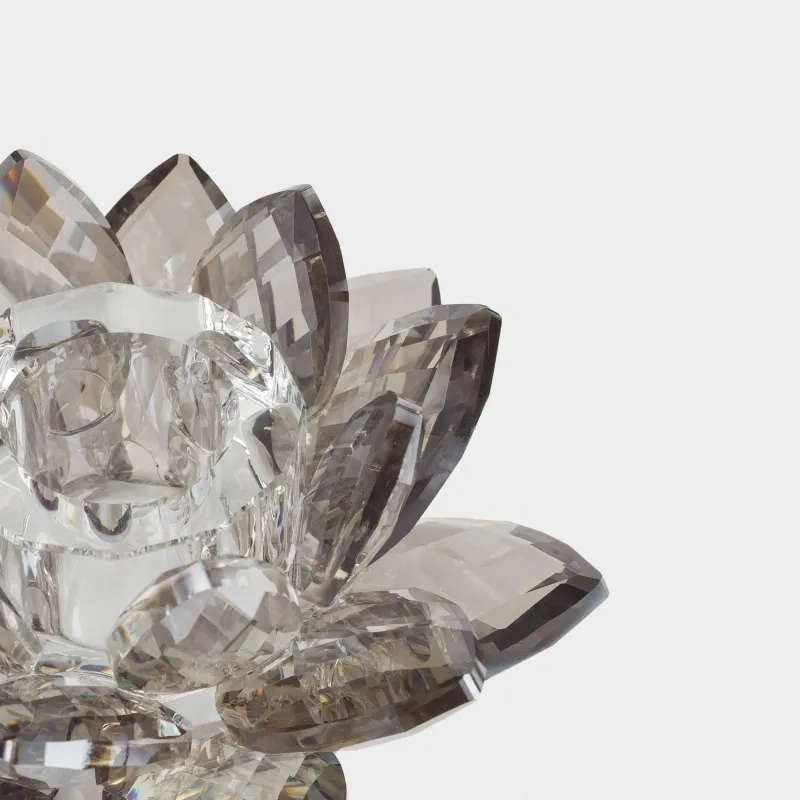 Candlestick, 11 cm, for a thin candle, glass, gray, Flower, Crystal flower, image-2