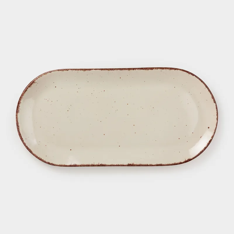 Dish, 37x18 cm, ceramic, oval, beige, Speckled, Speckled