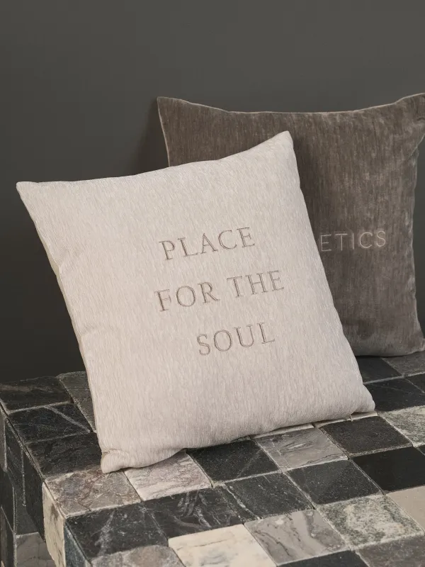 Decorative pillow, 45x45 cm, chenille/velvet, beige, Place for the soul, Chenille, image-2