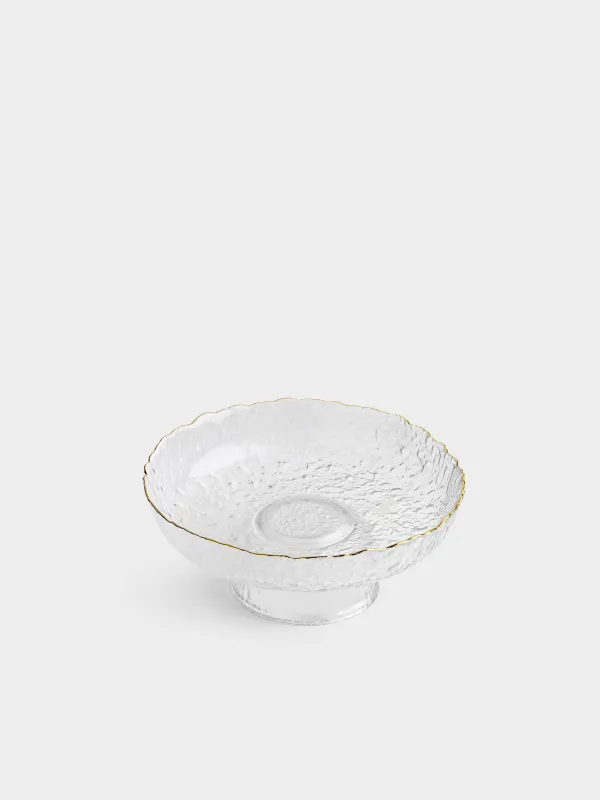 Fruit bowl, 20x8 cm, on a leg, glass, with golden edging, Nautilus gold, image-1