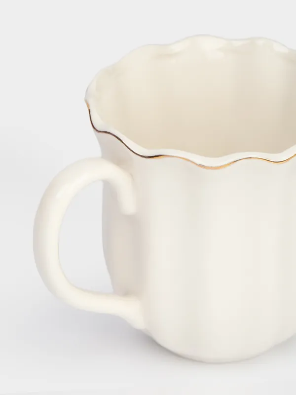 Mug, 400 ml, porcelain P, with golden edging, Wavy edge, Crumple gold, image-2
