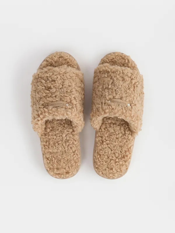 Women's slippers, homewear, size 36-37, plush, brown, Curled, image-1