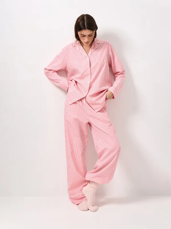 Women's trousers, homewear, size L, cotton / viscose, red, Stripe, Lonisa, image-0