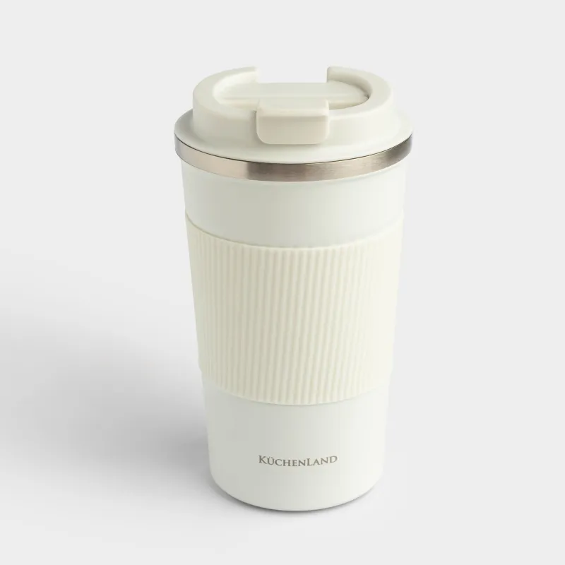 Thermo mug, 500 ml, with zarf, steel / plastic/silicone, beige, Coffee life, image-0