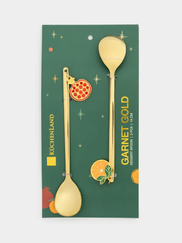 Dessert spoon, 14 cm, 2 pcs, steel, golden, Garnet and orange, Garnet gold, image-5