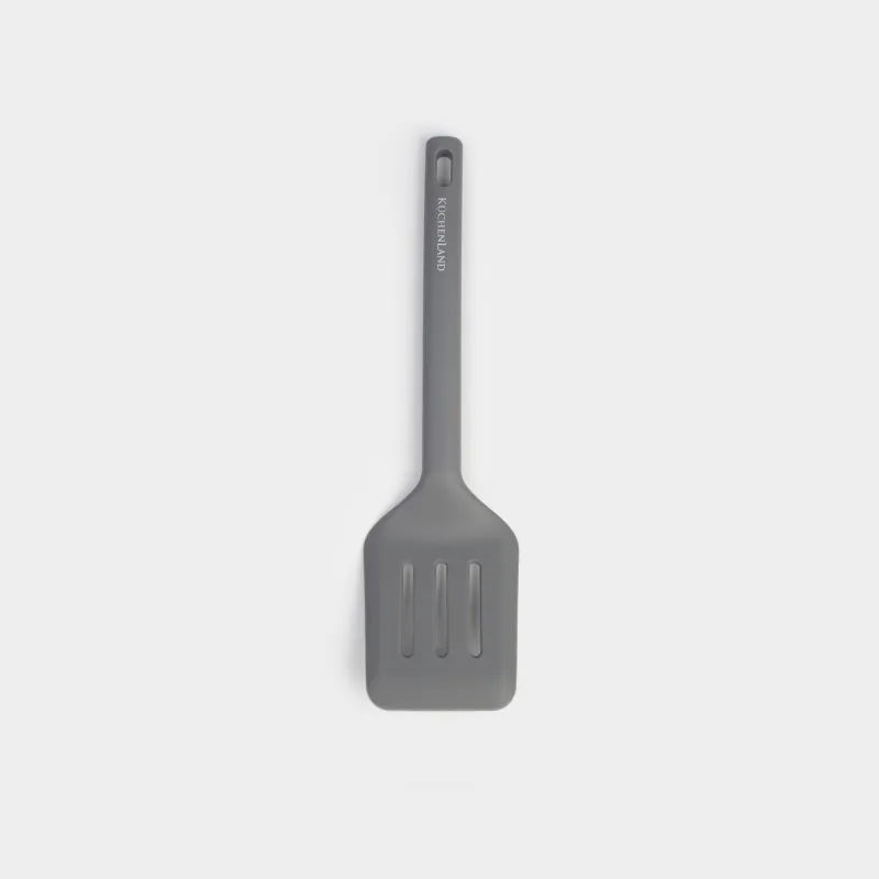 Spatula, 30 cm, slotted, Silicone, Grey, Grey steel