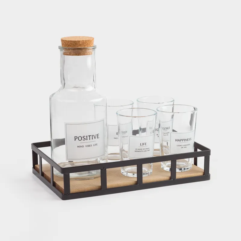Set for drinks, 4 persons, 5 items, on a stand, glass / metal, Clear font, image-1