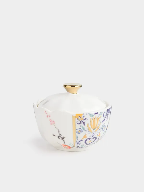 Sugar bowl, 8 cm, 160 ml, porcelain N, white and gold, Kintsugi, Kintsugi, image-0