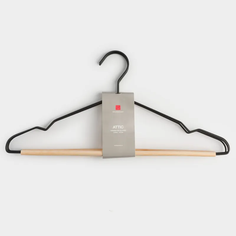 Hanger, 42 cm, 3 pieces, metal / wood, black, Attic, image-4