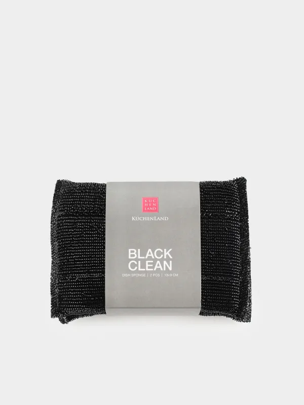 Dishwashing sponge, 13x9 cm, 2 pcs, polyester/steel/foam rubber, black, Black clean, image-6