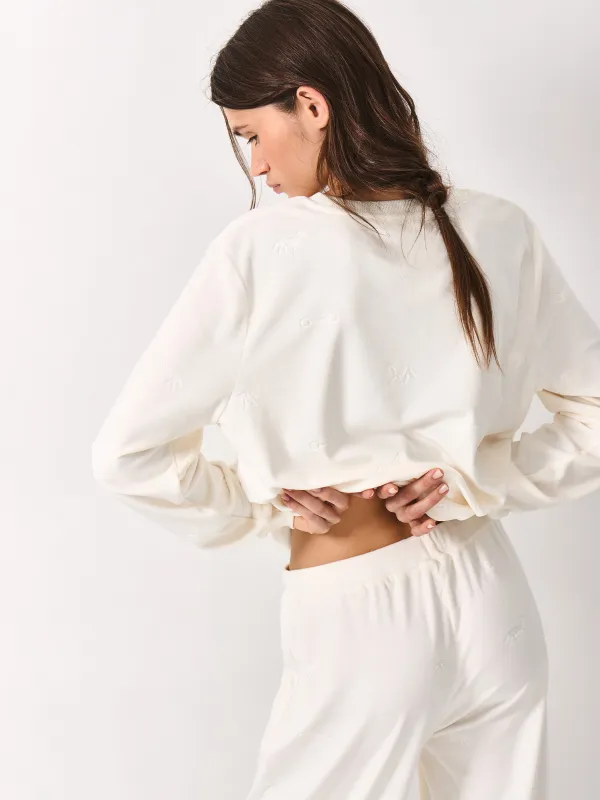 Women's sweatshirt, homewear, size S, velour, milky, Horses, Tamila, image-5