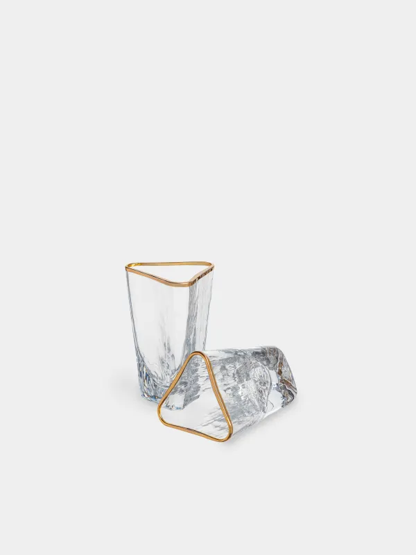 Drinking glass, 40 ml, 4 pcs, glass, golden edging, Triangle Gold, image-2