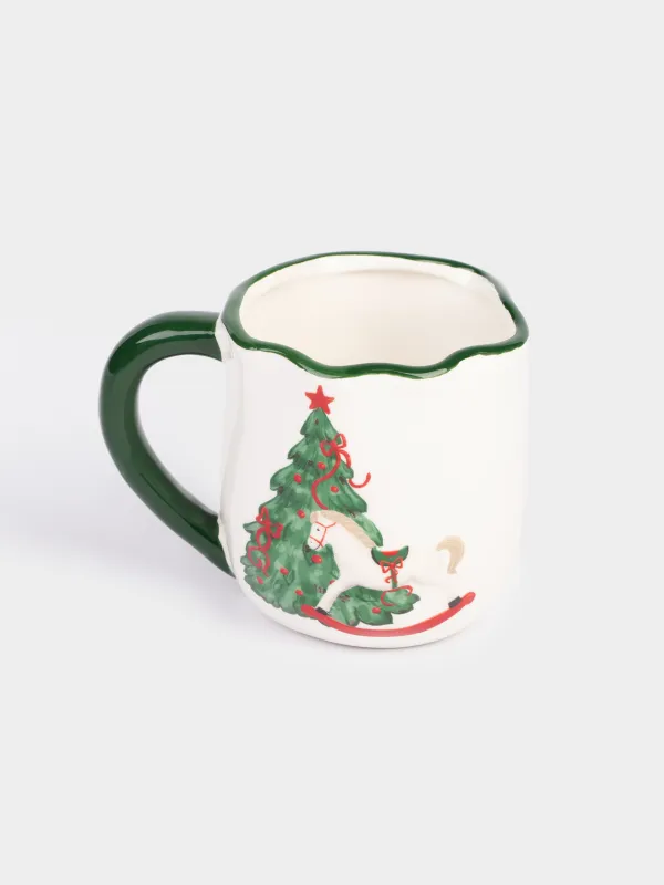 Mug, 360 ml, Ceramic, Horse with Christmas tree, Christmas green, image-1