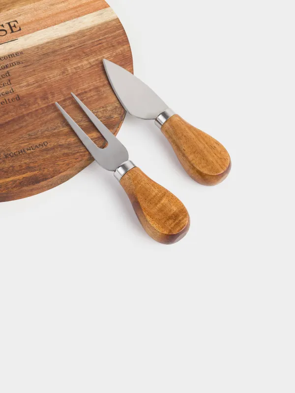 Cheese set, 3 items, platter board, wood / steel, Noble tree, image-1