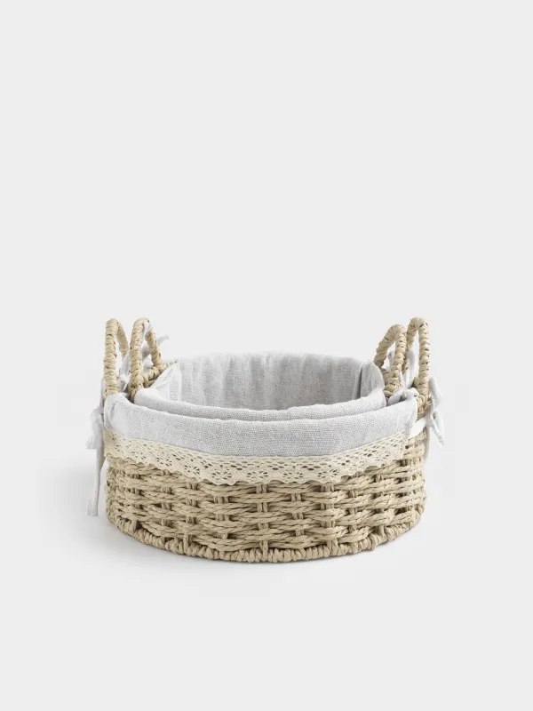 Storage basket set, 2 pieces, cellulose/cotton, round, Braided, image-2