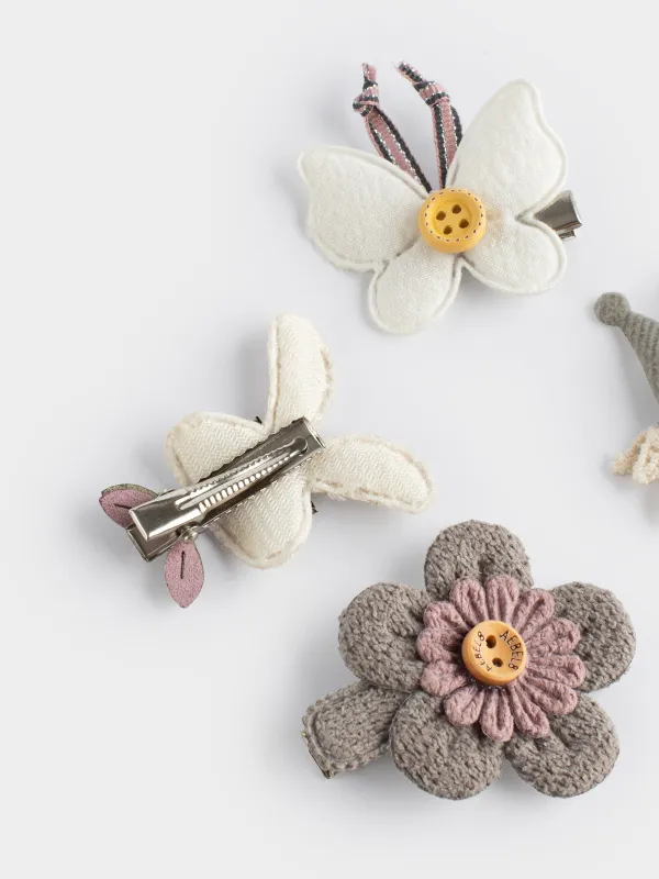 Hair clip set, 3 cm, 4 pcs, Children's, Polyester / Plastic, milky, Butterfly, Wooly, image-3