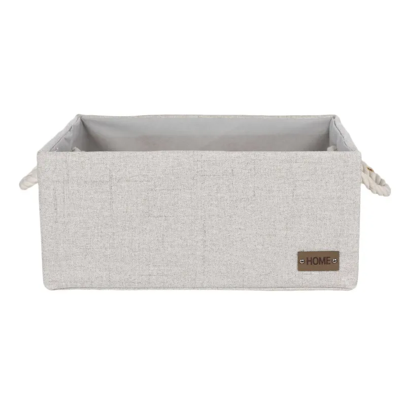 Storage basket, 33x23x15 cm, with handles, polyester, rectangular, Beige, Everyday, image-0