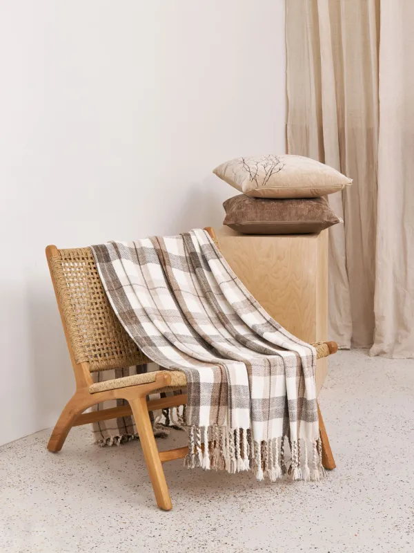 Plaid, 130x170 cm, fringed, chenille, beige-brown, Checkered, Hazel, image-0