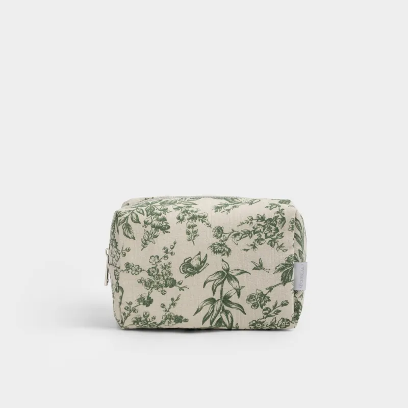 Makeup bag, 26x18 cm, with handle, muslin, green, Paradise garden, Muslin print