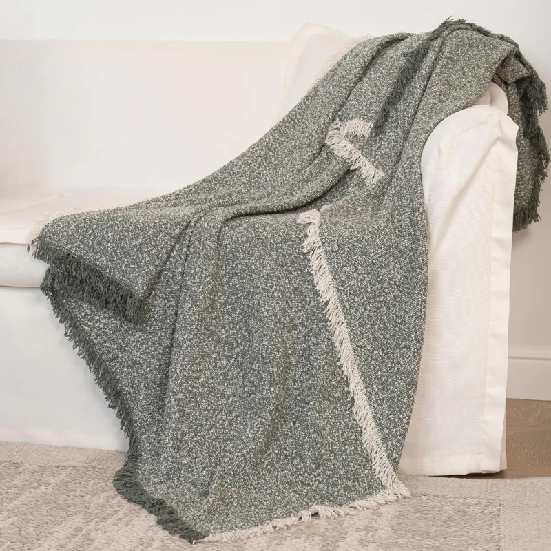 Plaid, 130x170 cm, fringed, acrylic/polyester, green, Acrylic