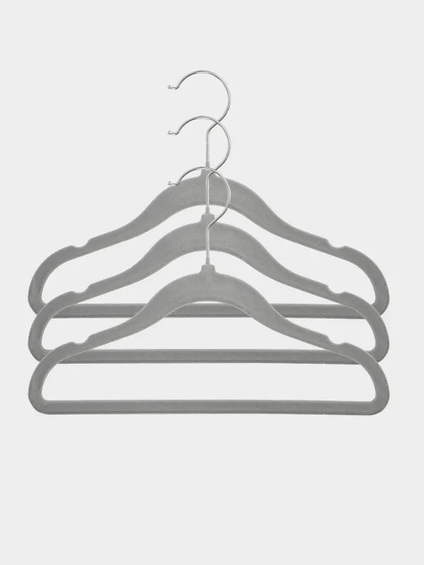Hanger, 30 cm, 3 pcs, children's, flock, gray, Household, image-0