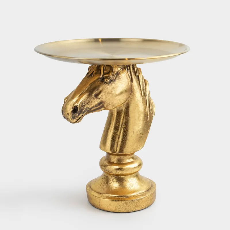 Decorative dish, 27x19 cm, on a leg, steel / polyresin, golden, Horse, Horse gold