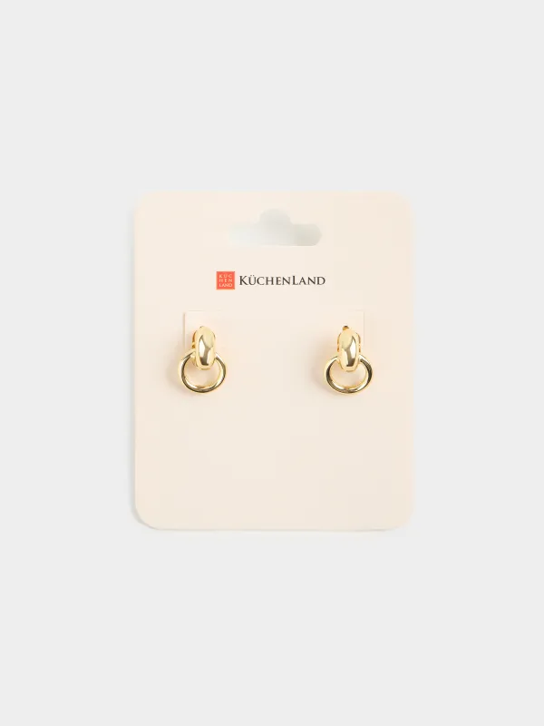 Stud earrings, 2 cm, 2 pcs, metal, gold, Jewelry, image-3