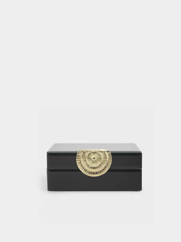 Jewelry box, 18x14 cm, glass / metal, mirror, black, Glossy black, image-1