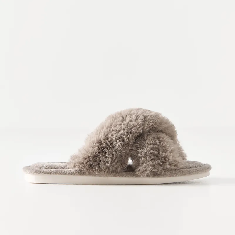 Women's slippers, homewear, size 36-37, polyester, brown, Tape