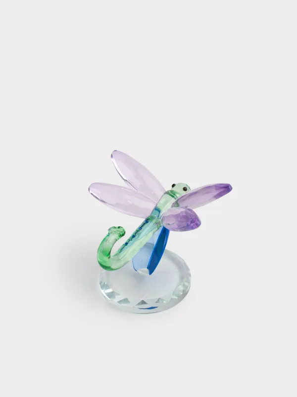 Statuette, 8 cm, crystal glass, green-purple, Dragonfly, Vitreous, image-2