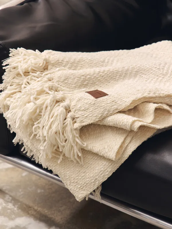 Blanket, 130x170 cm, with fringe, Chenille, milky, Chenill, image-5