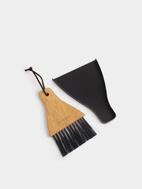 Garbage brush, with dustpan, 17 cm, plastic / bamboo / steel, black, Black clean, image-2