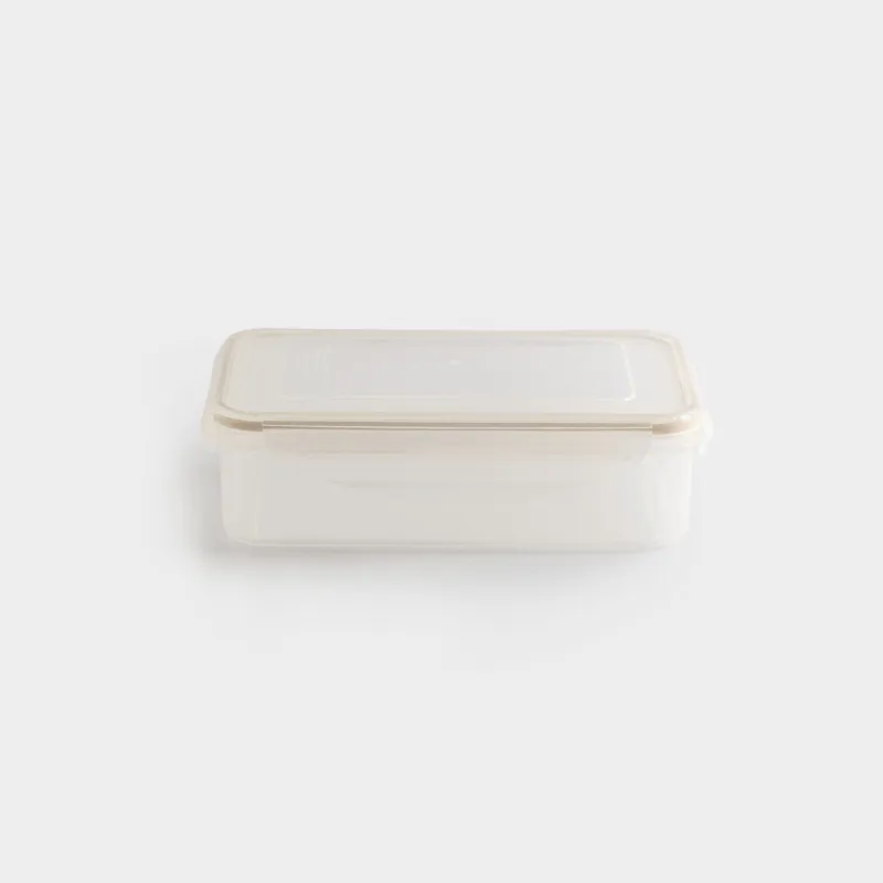 Container, 800 ml, with clips, plastic / silicone, rectangular, beige, Roomy clip