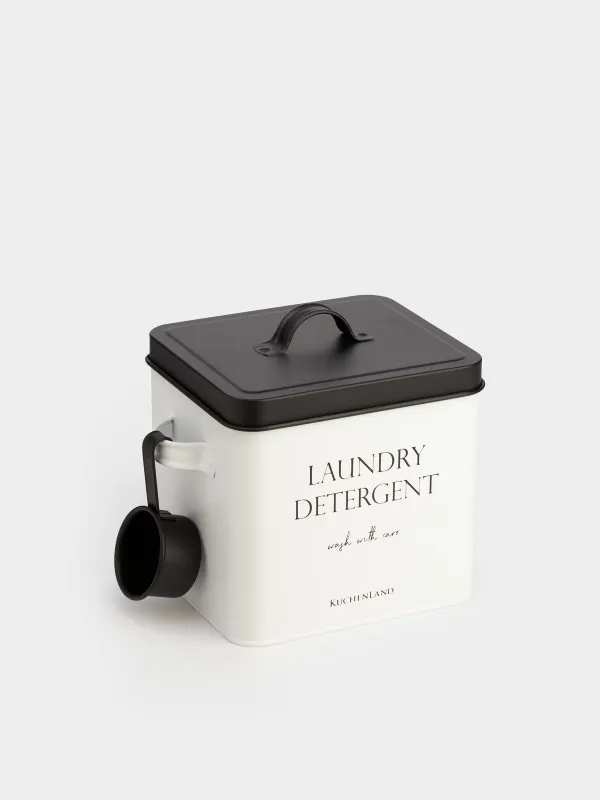 Washing powder container, 4.5 l, with measuring spoon, metal, black and white, Compact black, image-2