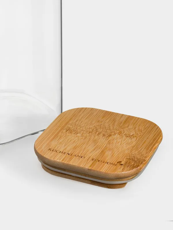 Bulk products jar, 1.5 l, glass / bamboo, square, Home made, image-3