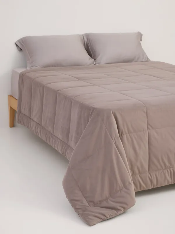 Bedspread, 220x240 cm, quilted, velvet/microfiber, gray-brown, Stitch velvet, image-0