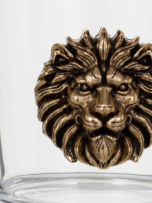 Drinking glass, 10 cm, 340 ml, glass / metal, golden, Lion, Lux elements, image-2