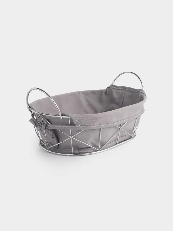 Bread basket, 28x20 cm, cotton/metal, oval, gray/silver, Twist silver, image-2